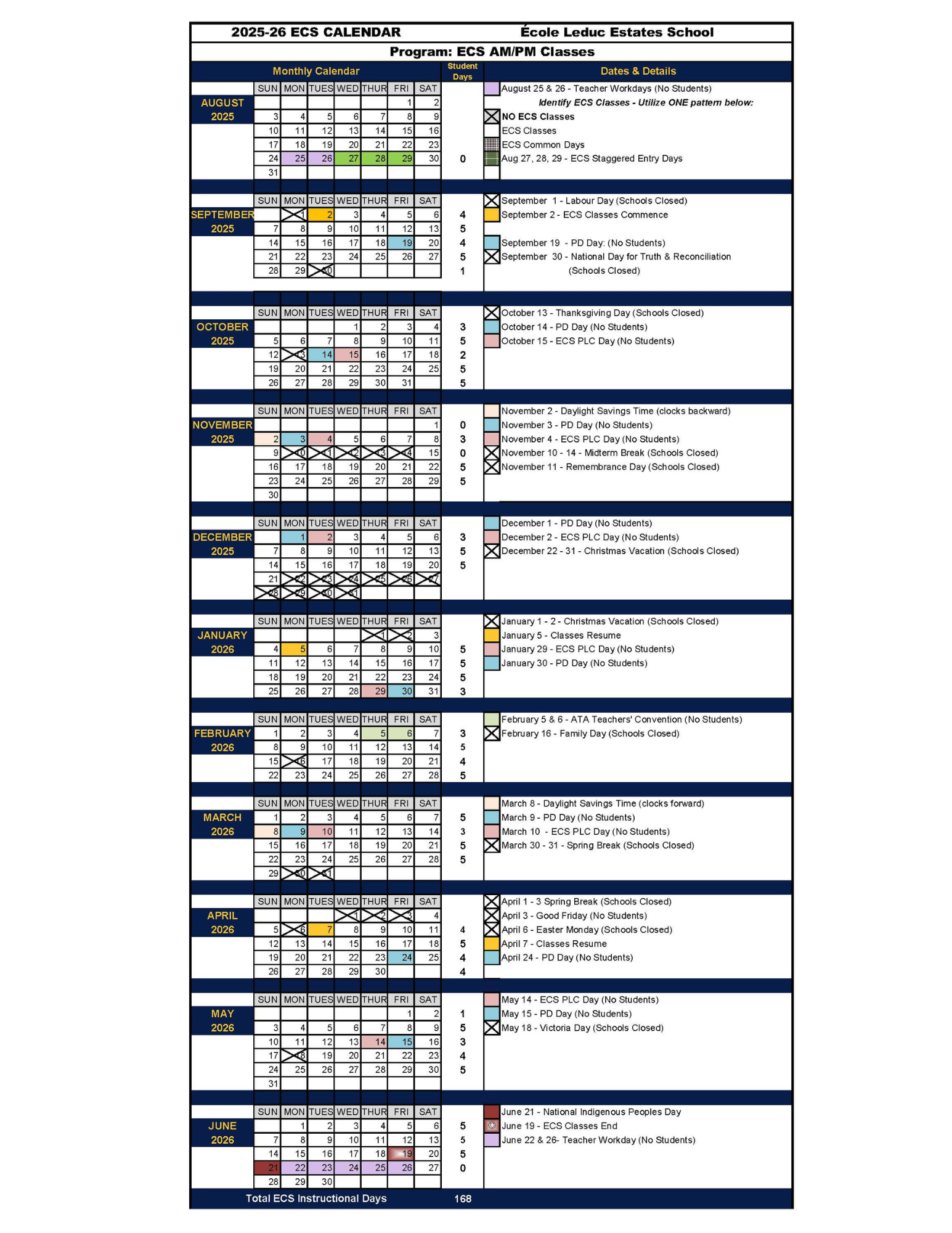 2025 2026 ELES Kindergarten Calendar